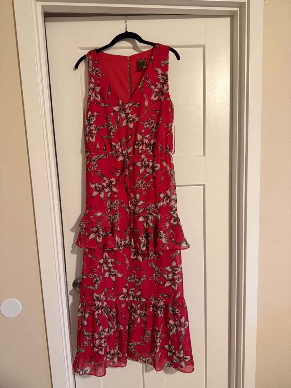 Taylor Pink Floral V-Neck Tiered Maxi Dress